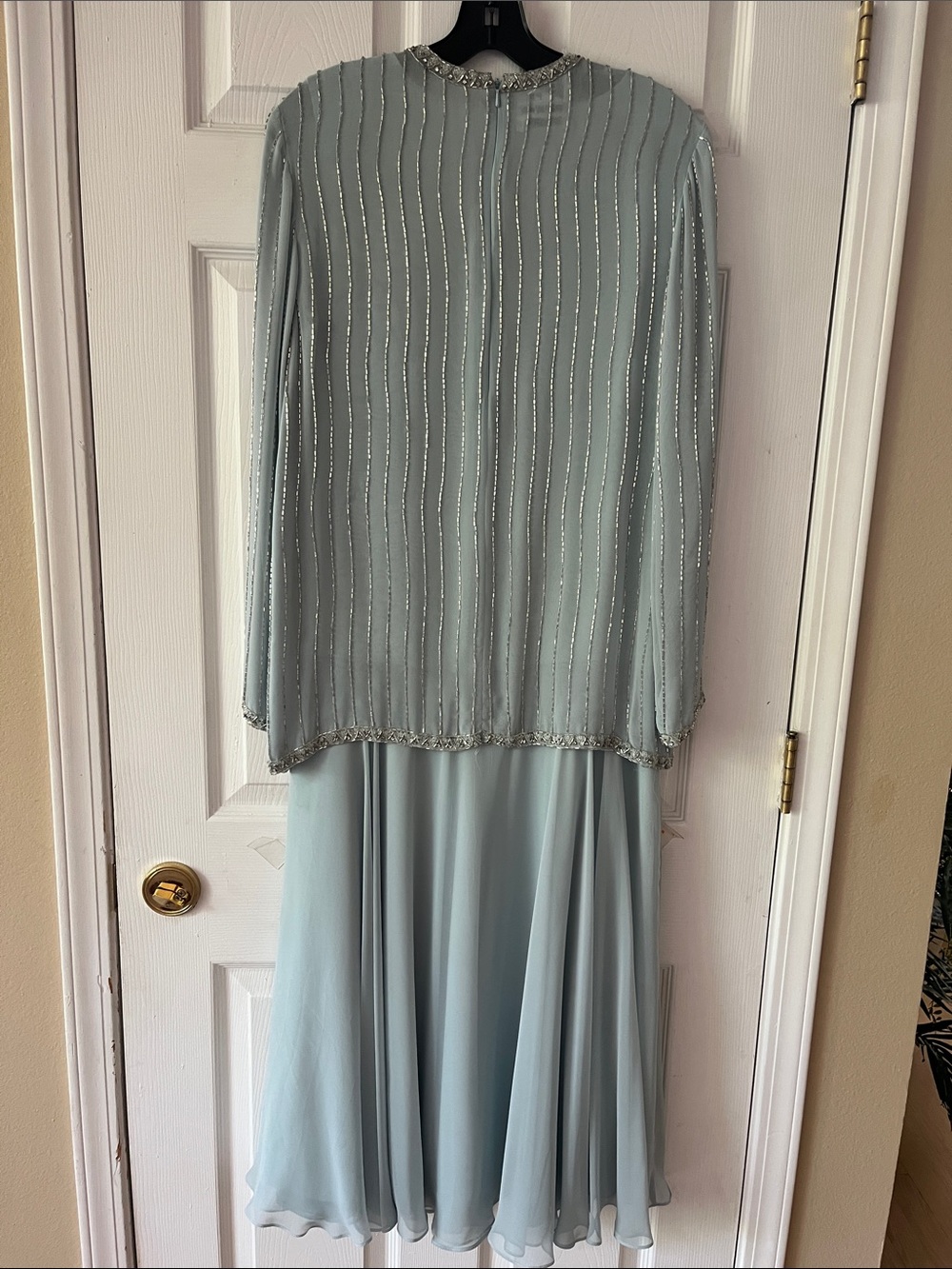 Vintage Light Blue Beaded Maxi Dress with Embellished Yoke - Picture 4 of 5